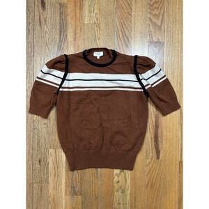 Bohme Retro-Prep Short Sleeve Sweater Puff Sleeve Size XL Brown